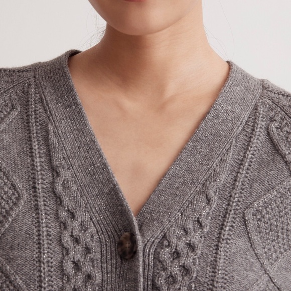 NWT Madewell Women’s Cable Knit Cropped Cardigan in Heather Graphite - Picture 6 of 12